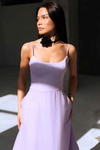 Vestido Maxi de Mujer con Tirantes de Espagueti, Falda Acampanada y Dobladillo con Volantes