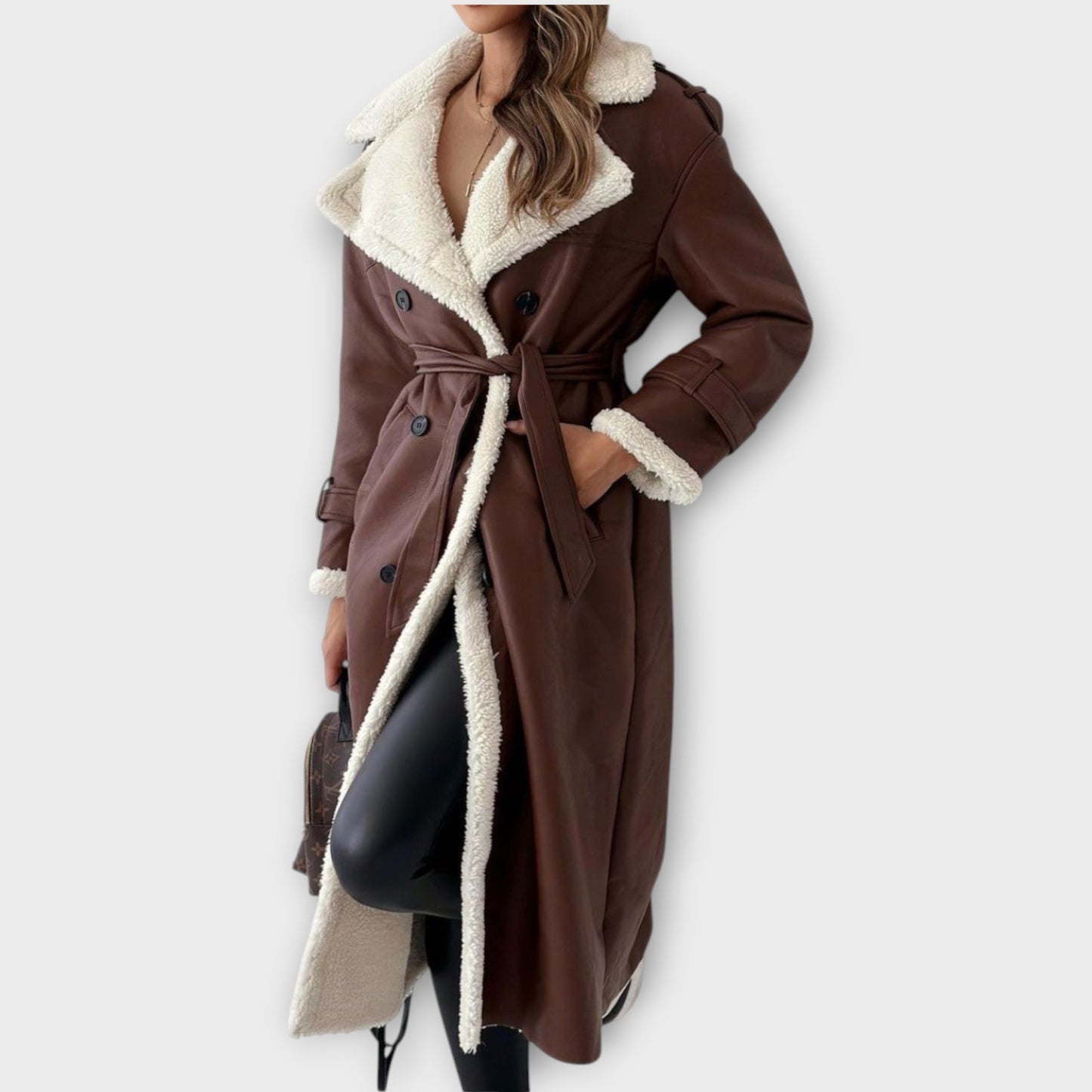 Abrigo Trench Doble Pecho Forrado en Sherpa