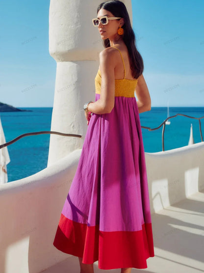 LACEY – VESTIDO DE TIRANTES ESPAGUETI EN BLOQUE DE COLOR ESTILO VACACIONES