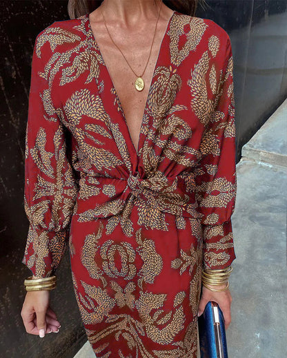 Robe Elegante con Frente Torcido - Motivo Floral Chic