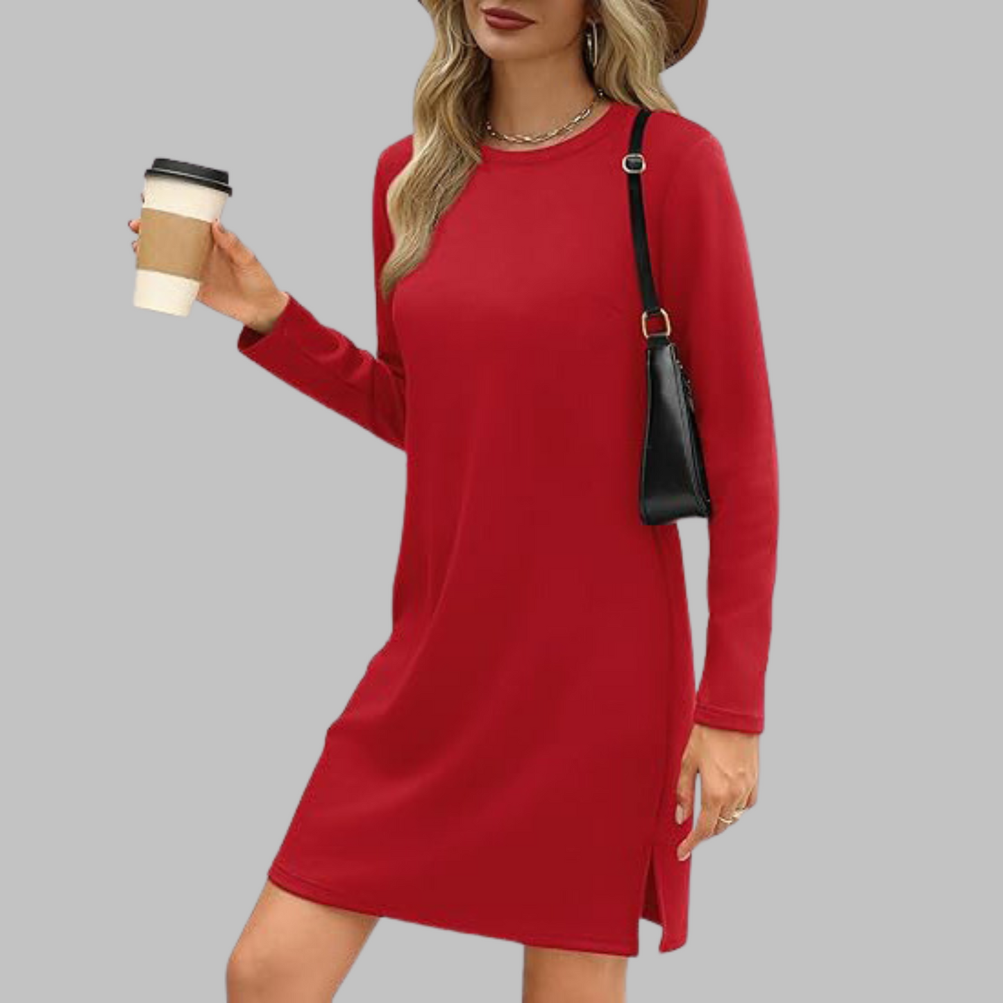 TATLO™ - Vestido mini casual de manga larga y cuello redondo