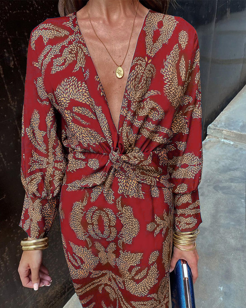 Janella - Vestido Midi de Manga Larga Draped Vintage