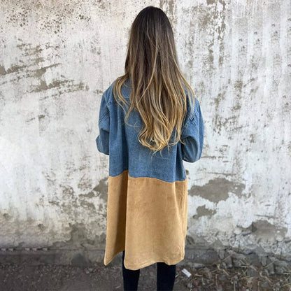 Chaqueta de Denim Patchwork con Solapa