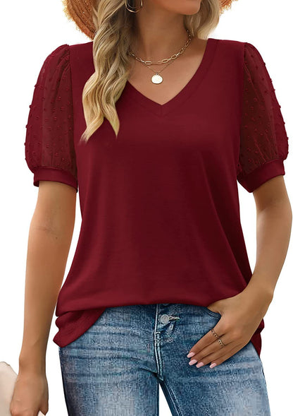 Rema – Top de Cuello en V con Mangas Transparentes