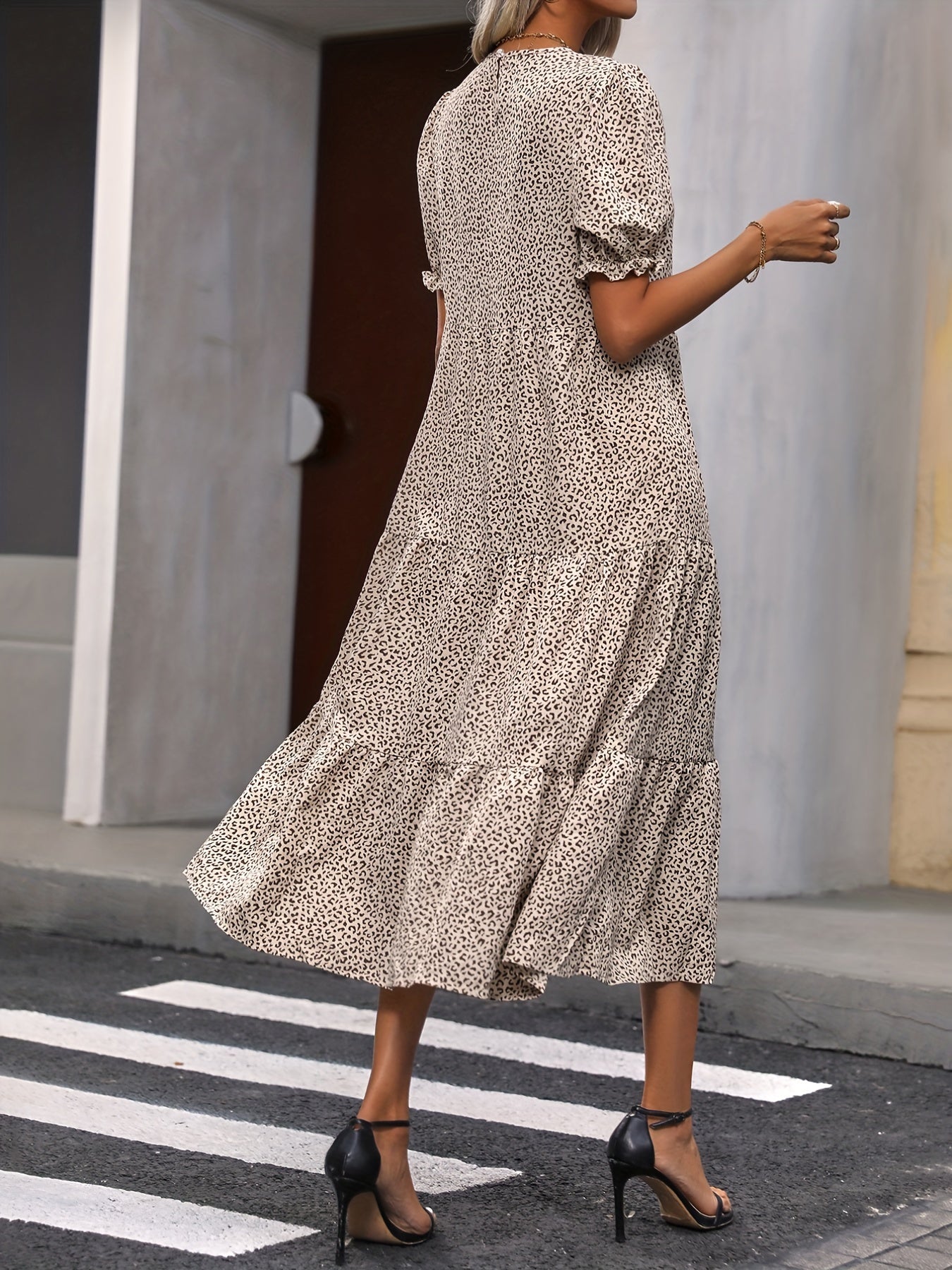 Vestido Largo Mujer - Cuello Redondo con Detalles Fruncidos Elegantes