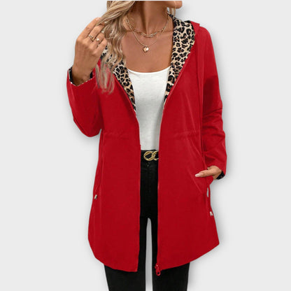 Abrigo Reversible con Capucha y Estampado Leopardo