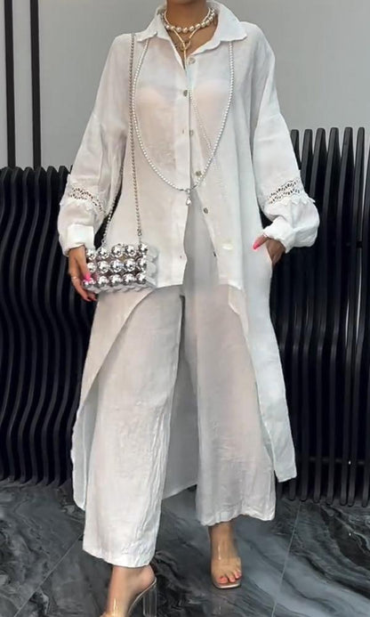 Conjunto de Top y Pantalones de Manga Larga con Dobladillo Irregular
