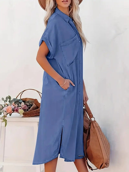 Samira-Vestido camisa con bolsillos fijos