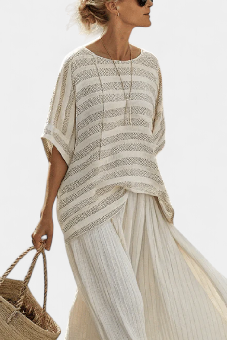 Westlyn | Top de Bambú a Rayas Cómodo y Pantalones de Lino Fluidos