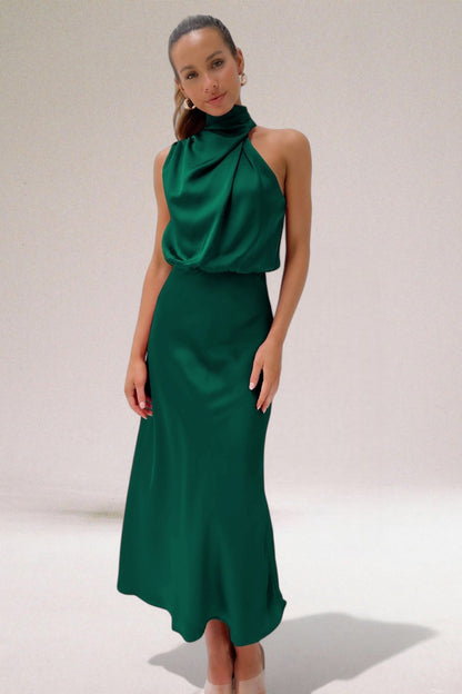 Élodie - Vestido de satén glamuroso con cuello halter.