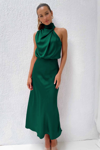 Elise | Vestido Halter de Satén Elegante – Gracioso y Chic