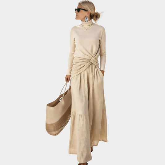 Conjunto Elegante con Cintura Torcida y Pierna Ancha