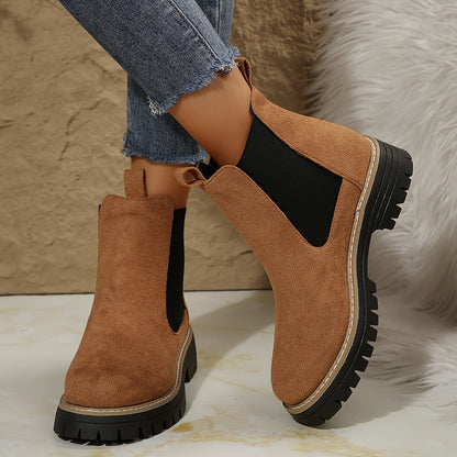 Botines de mujer en color sólido con suela gruesa