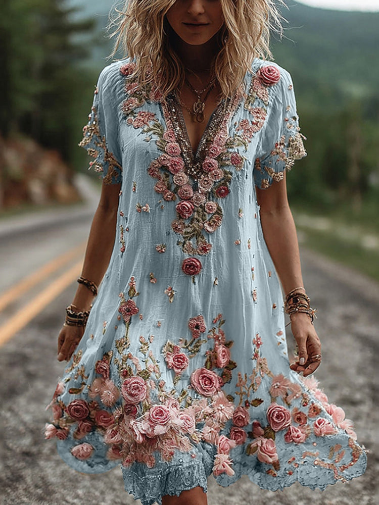 RUBY – VESTIDO DE CUELLO EN V BORDADO CON FLORES