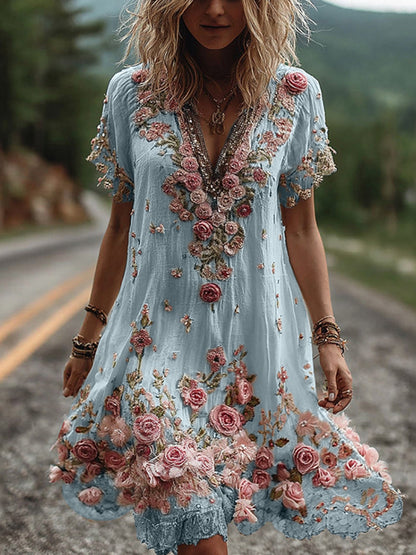 RUBY – VESTIDO DE CUELLO EN V BORDADO CON FLORES