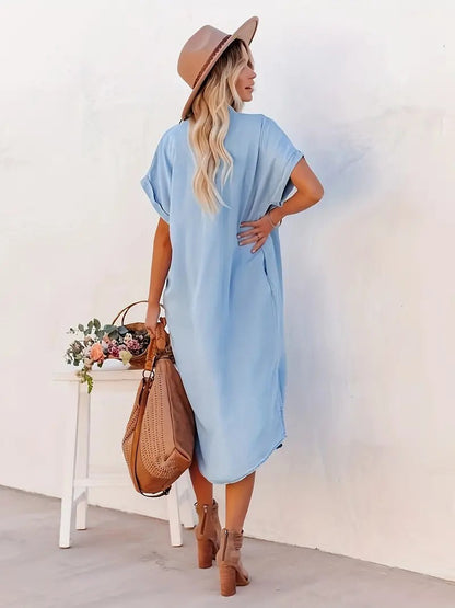 Samira-Vestido camisero con bolsillos fijos