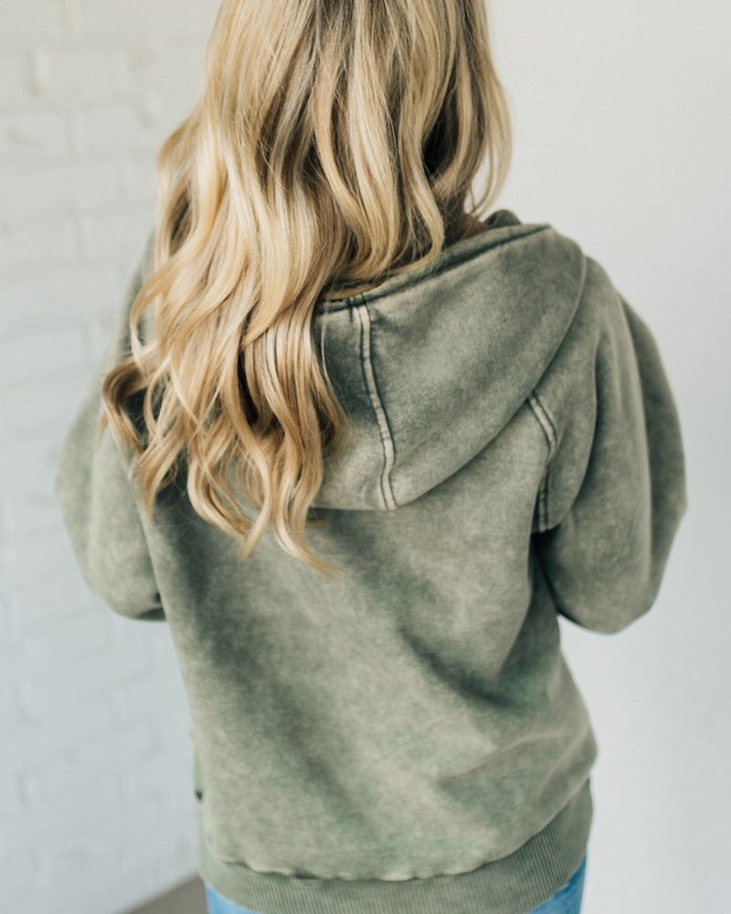 NALAS - Sudadera con Capucha Henley de Lavado Ácido