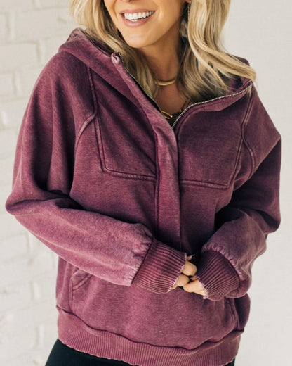 NALAS - Sudadera con Capucha Henley de Lavado Ácido