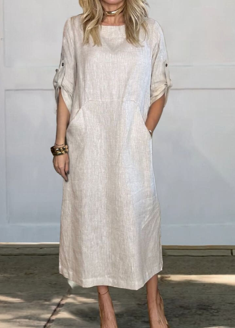 Mia™ - Vestido de Lino Liso y Cómodo con Bolsillos