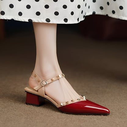 Paula - Elegantes zapatos de tacón con tachuelas puntiagudas para mujer