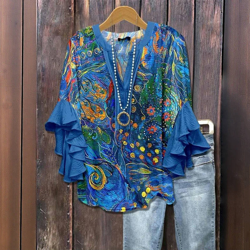Eden™ - BLUSA DE IMPRESIÓN ABSTRACTA VINTAGE CON DISEÑO ELEGANTE