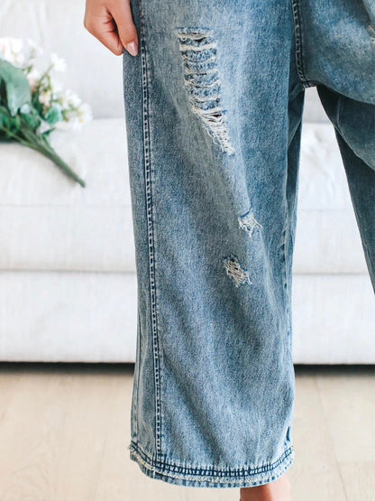 ELESSA – OVERALLS DE DENIM DE AJUSTE SUELTO EN LOOK DESGASTADO