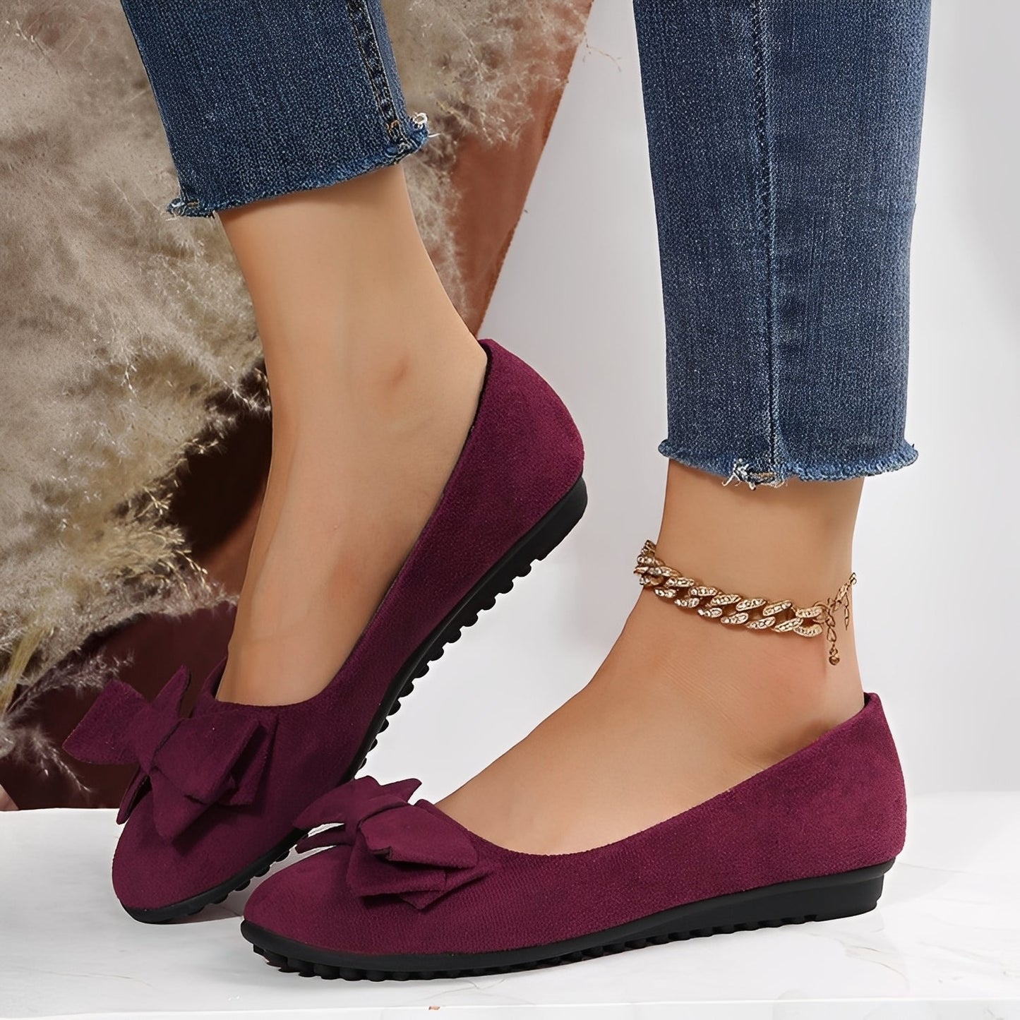 Megan - Zapatos de ante casuales con lazo para mujer