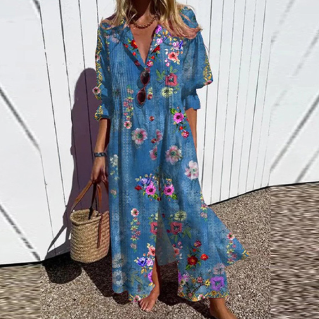 ISLA – VESTIDO MAXI BOTÓN BRISA COSTERA