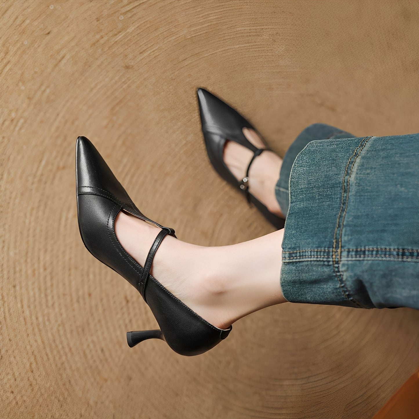Josie - Elegantes zapatos de tacón de piel con cierre en T para mujeres