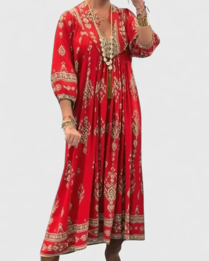 CLAIRE – VESTIDO MAXI BOHEMIO CON ESCOTE EN V