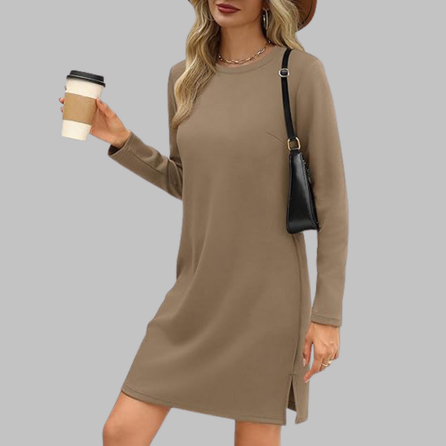 TATLO™ - Vestido mini casual de manga larga y cuello redondo