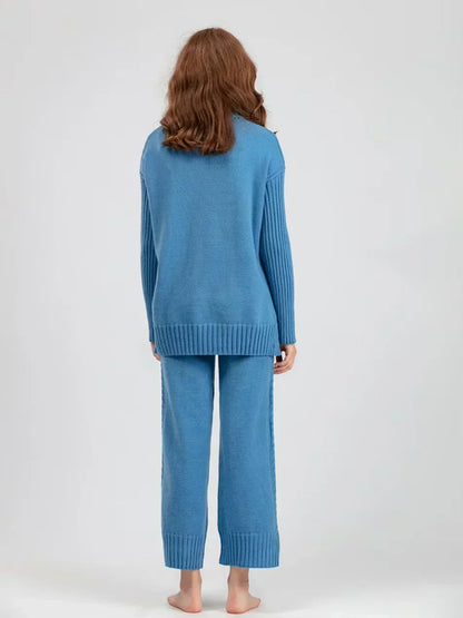 Scarlett - Conjunto de Suéter de Cuello Alto Chic y Pantalones Sueltos