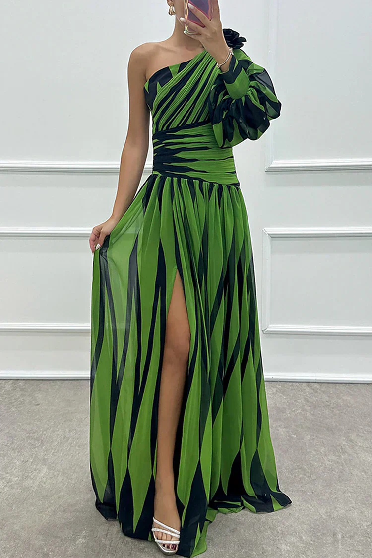 Stella | Elegante vestido maxi de un solo hombro a rayas