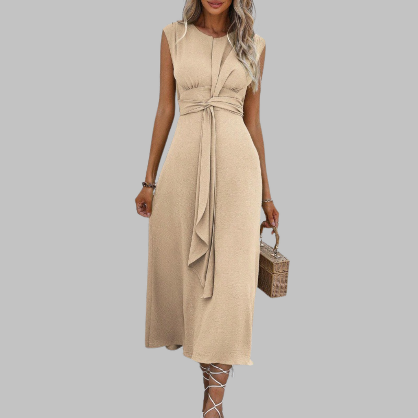 Vestido Largo Elegante Sin Mangas Cuello Redondo - Maxi Dress Chic para Mujer