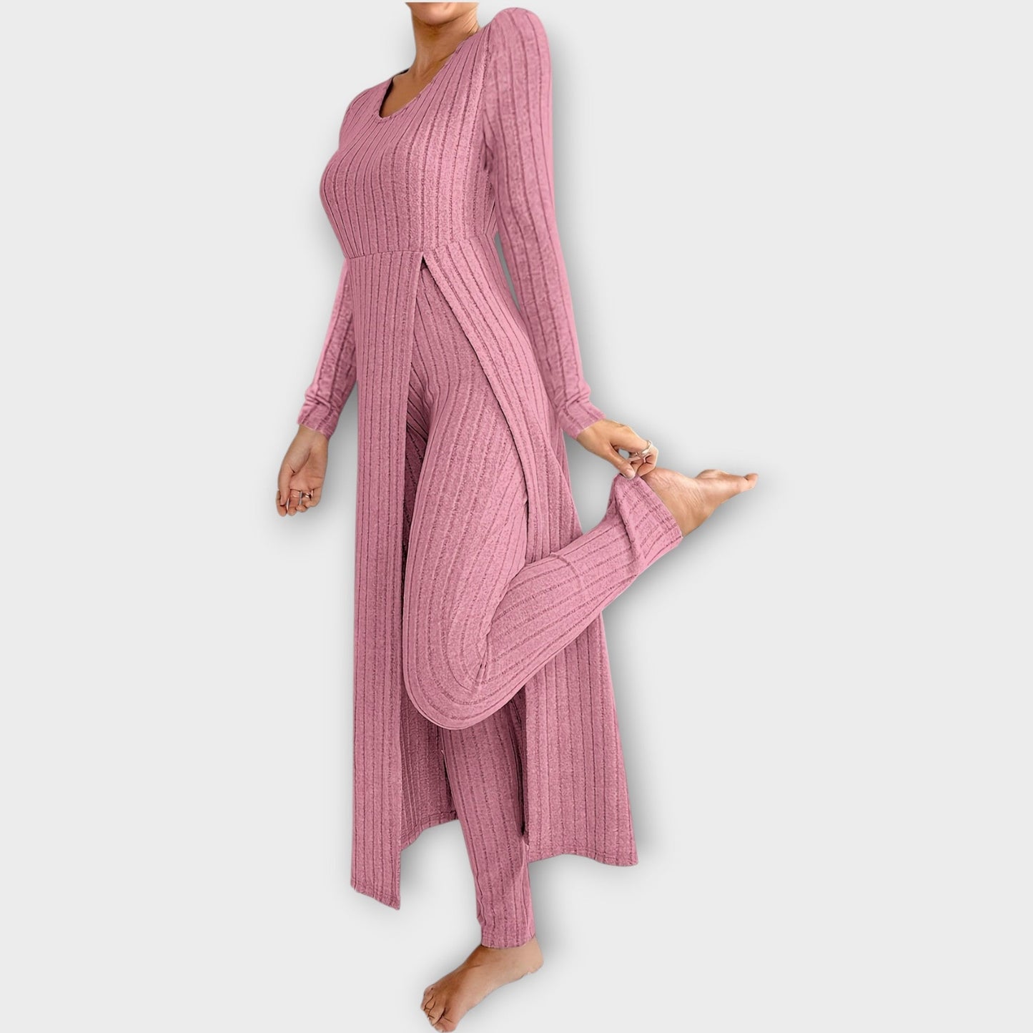 Conjunto Lounge de Punto Acanalado con Túnica de Escote en V