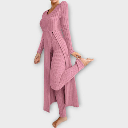 Conjunto Lounge de Punto Acanalado con Túnica de Escote en V