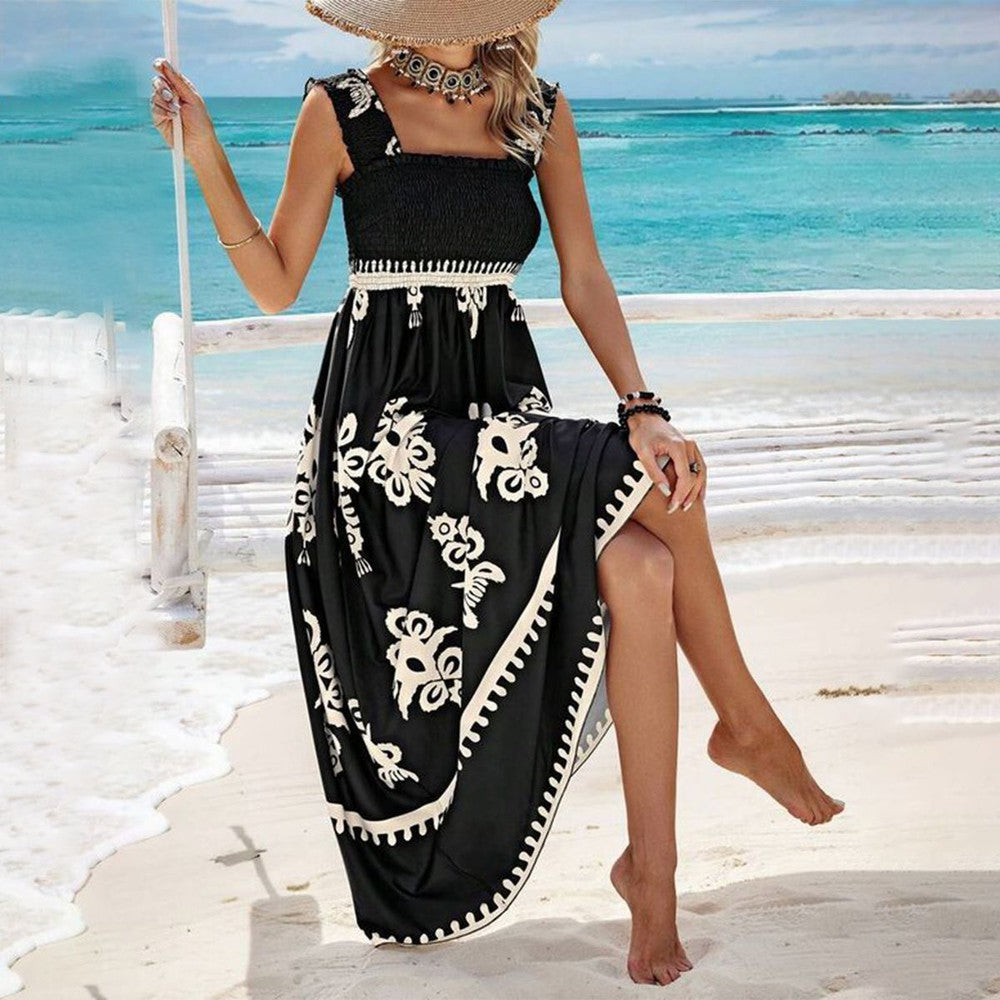 Valentina | Vestido de Playa Impreso sin Mangas con Escote Cuadrado Chic