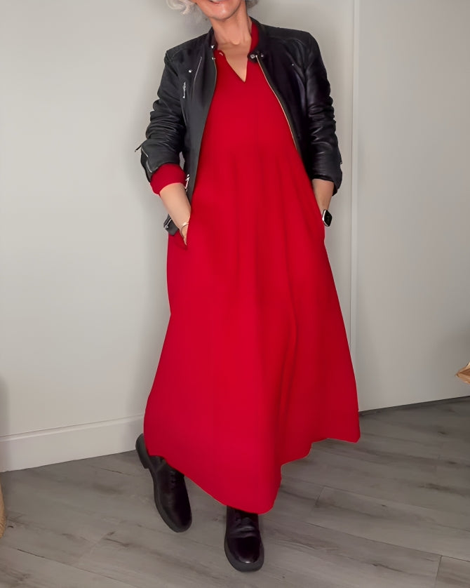 AMANDA – VESTIDO MAXI DE MANGA LARGA Y ESCOTE EN V ELEGANTE