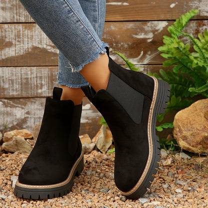 Botines de mujer en color sólido con suela gruesa
