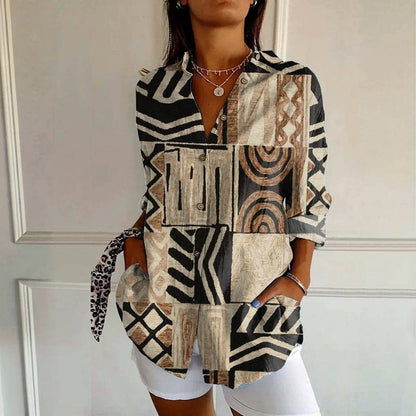 Sydney™ - VESTIDO CAMISERO DE IMPRESIÓN ABSTRACTA VINTAGE