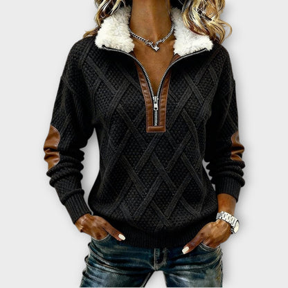 Suéter con Cuello Sherpa a Medio Zip
