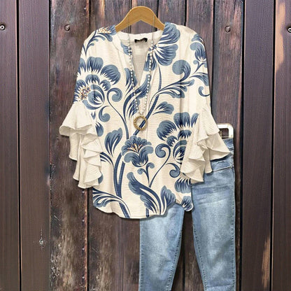 Kiona™ - BLUSA ELEGANTE CON PATRÓN FLORAL RETRO