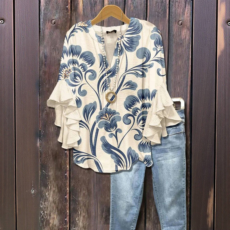 Kiona™ - BLUSA ELEGANTE CON MOTIVO FLORAL RETRO