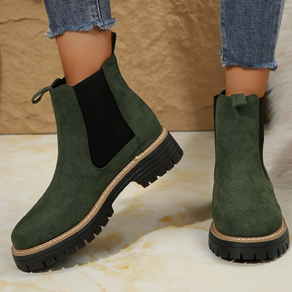 Botines de mujer en color sólido con suela gruesa