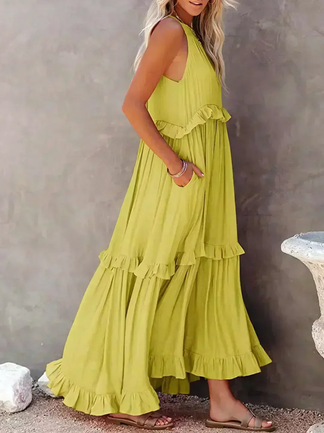 Landry - Vestido sin mangas con volantes chic