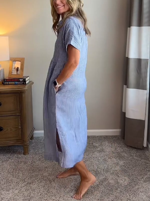 CLAIRE – VESTIDO CAMISERO A RAYAS SIN ESFUERZO