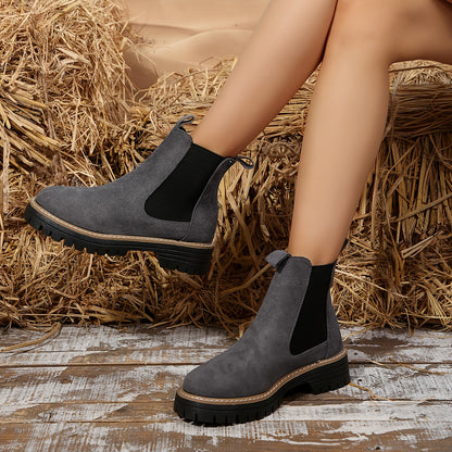 Botines de mujer en color sólido con suela gruesa