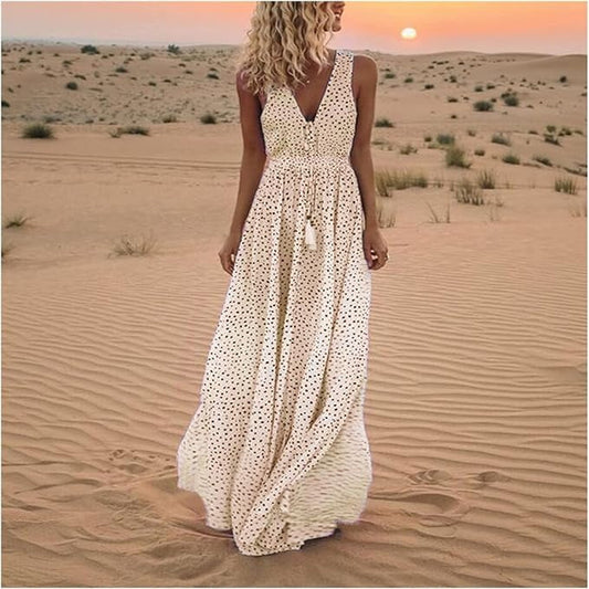 Ismena - Vestido Maxi Boho de Lunares