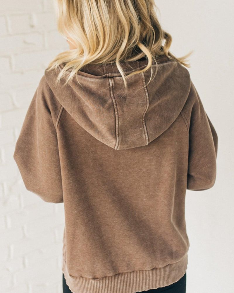 NALAS - Sudadera con Capucha Henley de Lavado Ácido