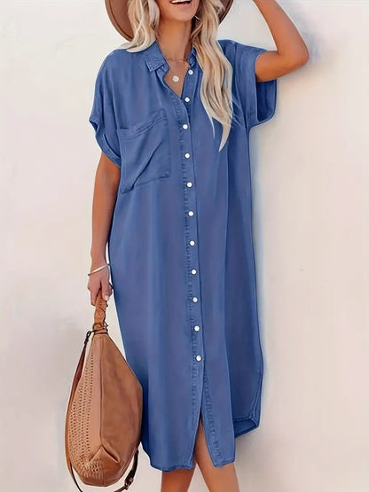 Samira-Vestido camisero con bolsillos fijos